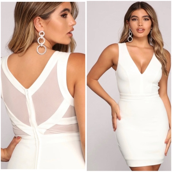 Xtraordinary Dresses & Skirts - NWT Xtraordinary White Bodycon Mini Dress, Sheer Mesh Back, XL Juniors, 8 womens